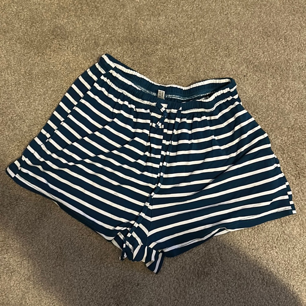 blue and white stripped pajama shorts